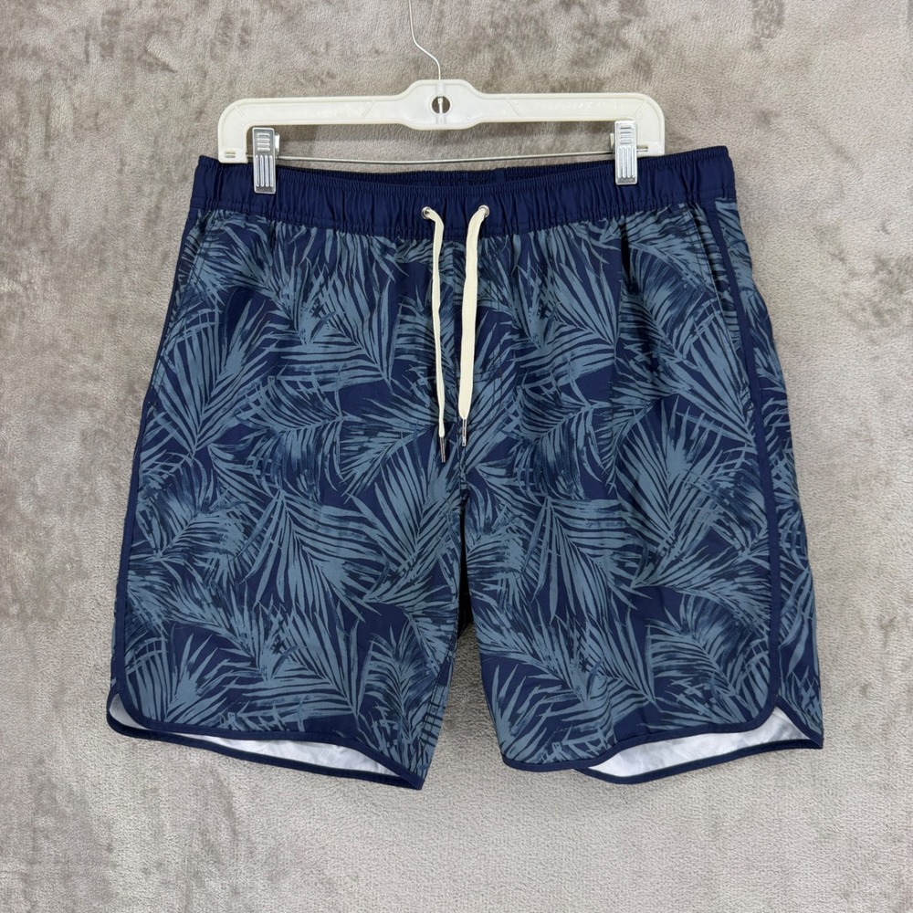 Fair Harbor Mens XL Navy Blue Palm Leaf BreezeKnit Board Shorts Swim Trunks 8in